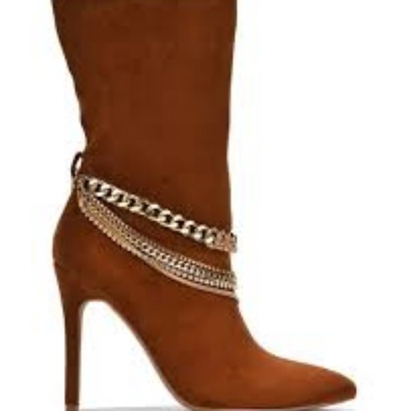 CAPE ROBBIN SOMEWHERE BROWN FAUX SUEDE STILETTO SOCK ANKLE BOOTS 5.5 - Picture 4 of 10